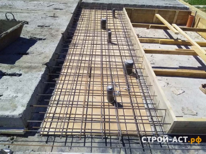 Строительства фундамента из блоков ФБС с армопоясом и плитами перекрытия под одноэтажный  из газосиликатных блоков в Кашире Ступино